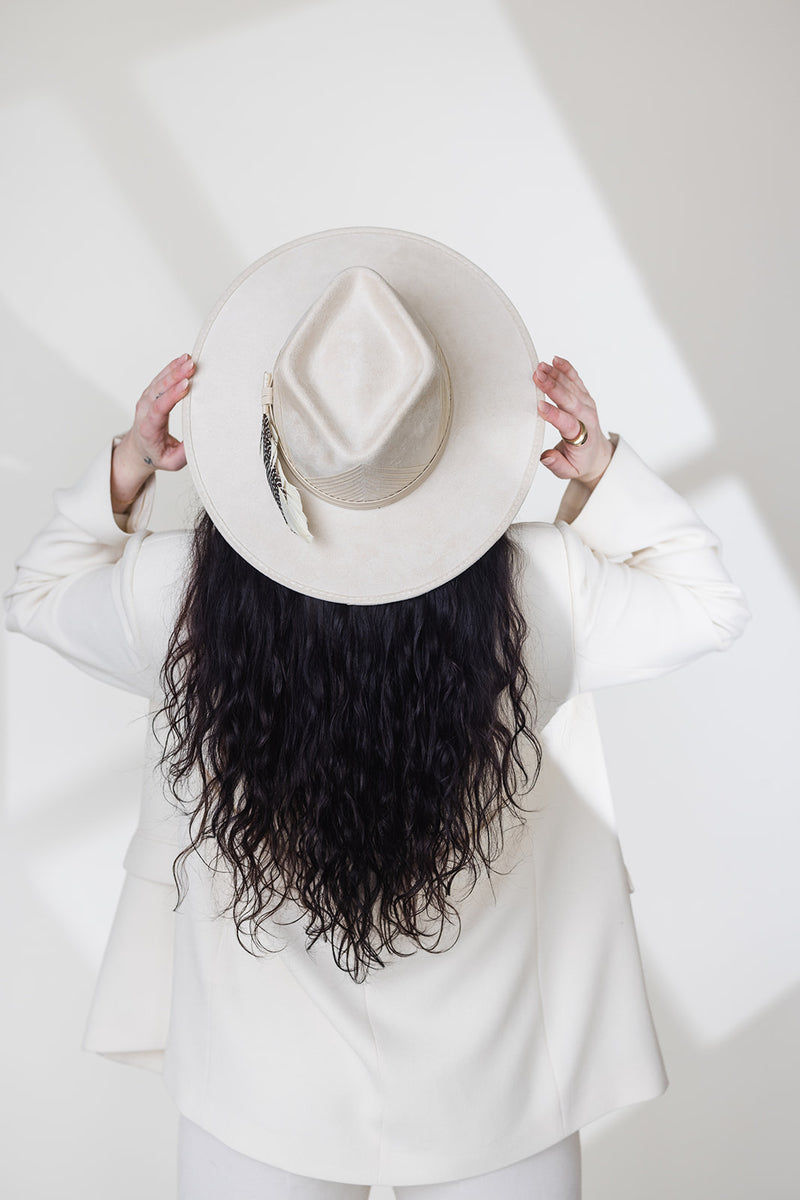 Alix Ivory Suede Embroidered Rancher Hat