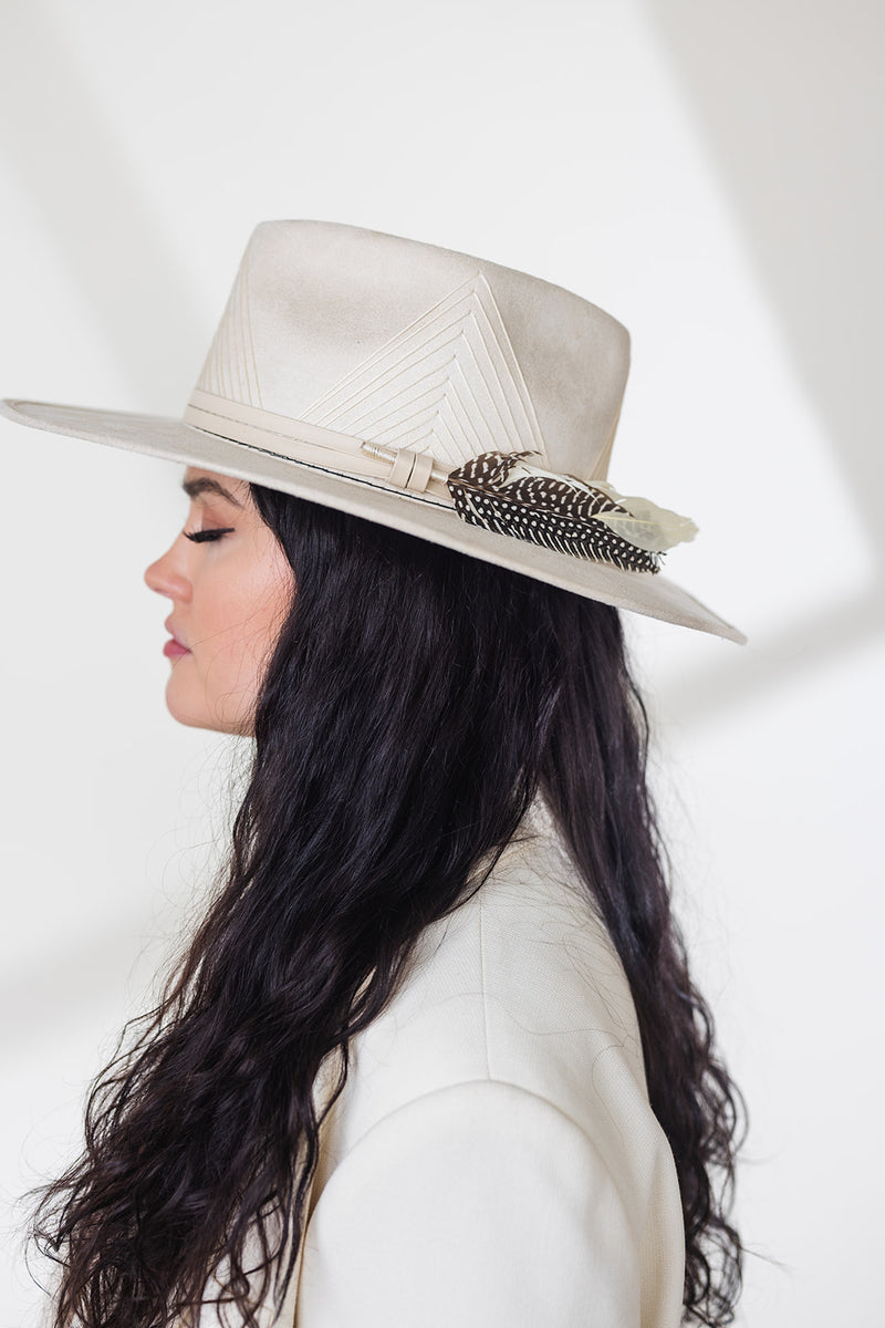 Alix Ivory Suede Embroidered Rancher Hat
