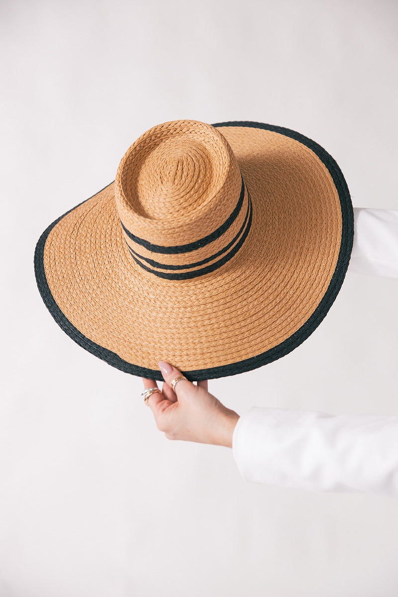 Brandi Straw Boater Sun Hat in Black