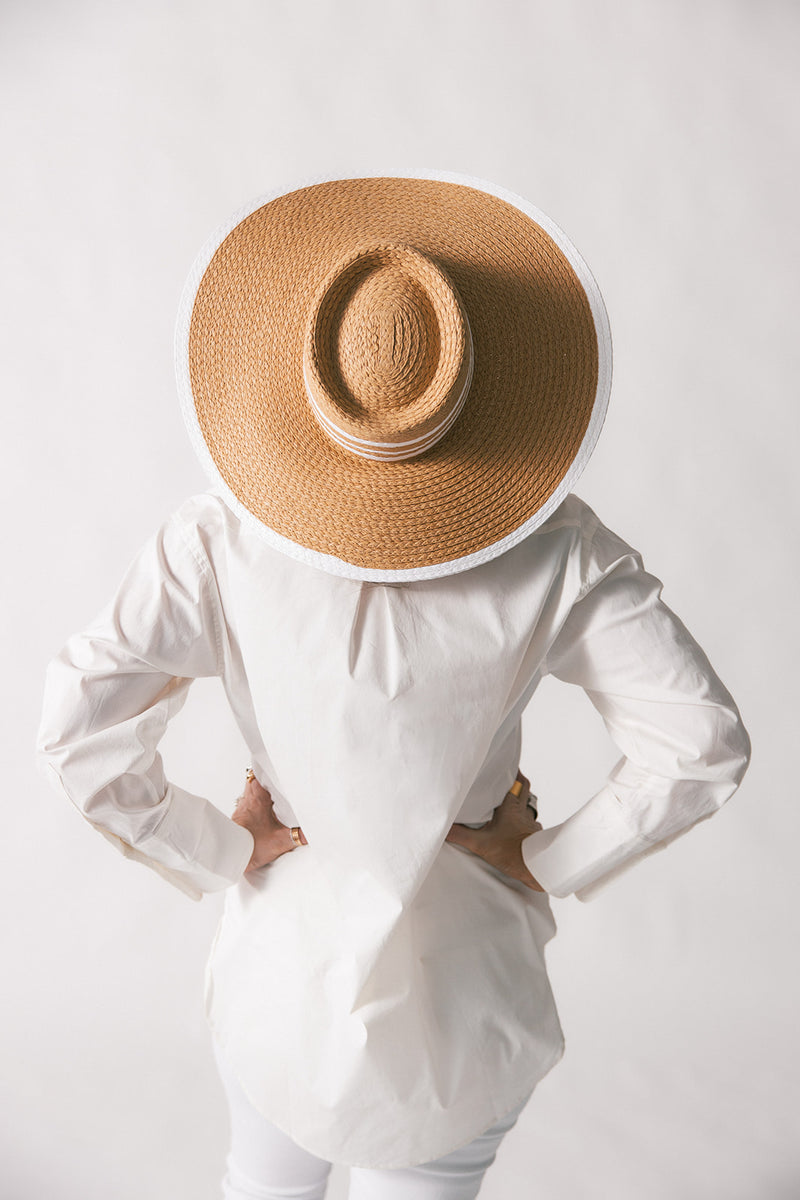 Brandi Straw Boater Sun Hat in White