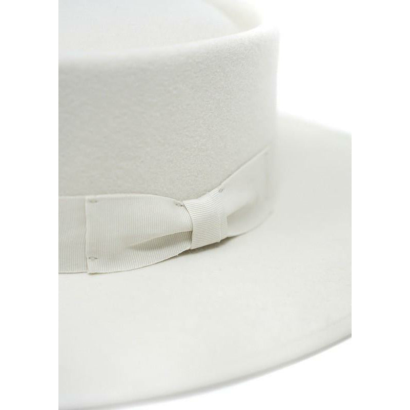 Ivory boater hat bow detail