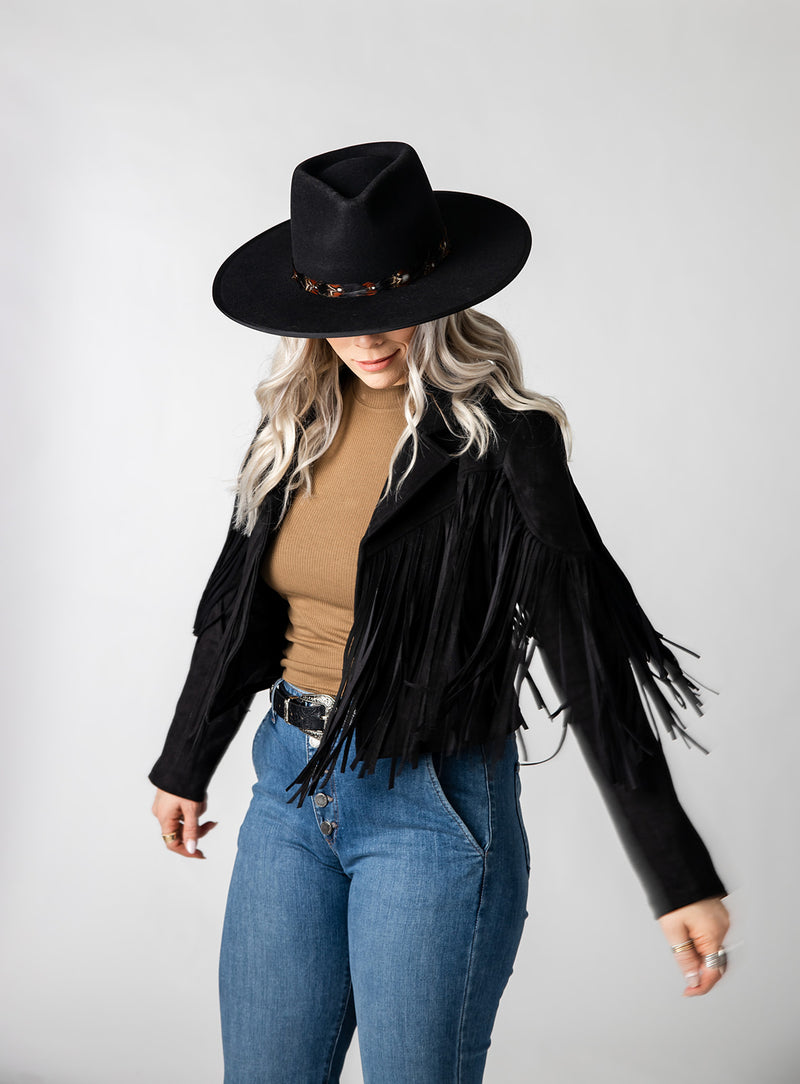 Billie Rancher Hat In Black with Feather Band