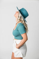 Donna Stiff Brim Fedora Hat in Powder Blue - Ceohatclub