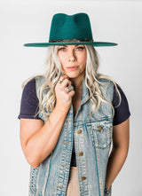 Billie Rancher Hat In Emerald Green with Feather Band - Ceohatclub